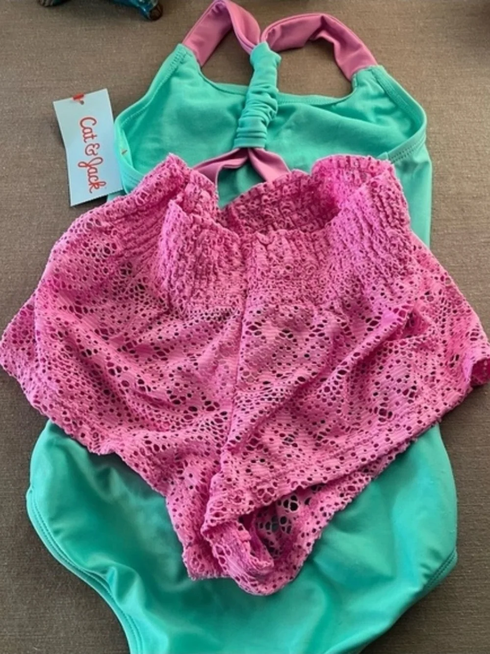 Cat & Jack Teal One-Piece Swimsuit with Lace Shorts